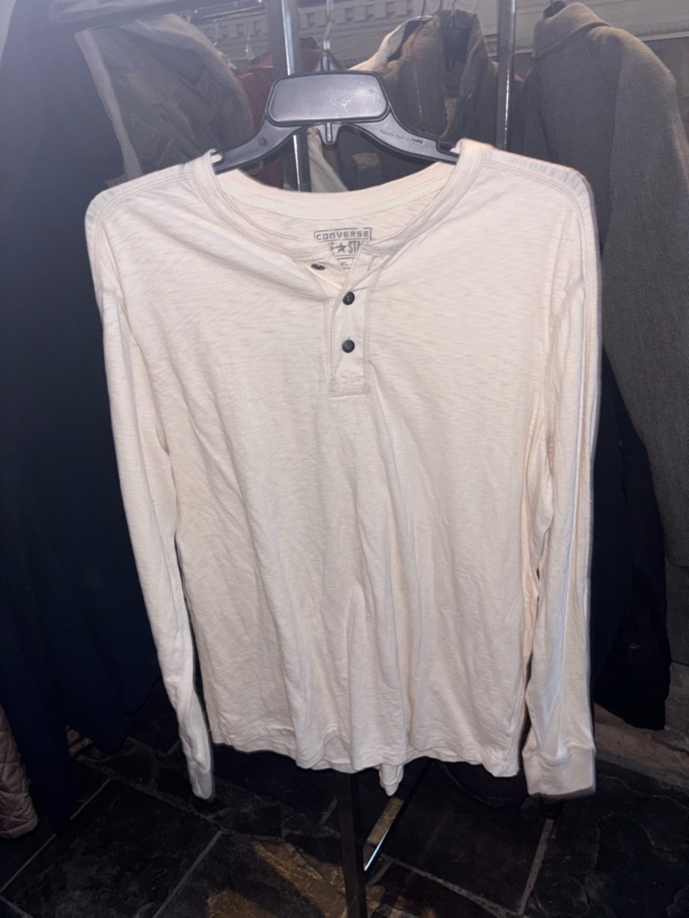 Converse Men's Long-Sleeve Henley in Cream